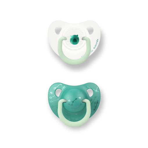 Picture of SUAVINEX 0-6M SOOTHER NIGHT&DAY GREEN 2 PACK HEART